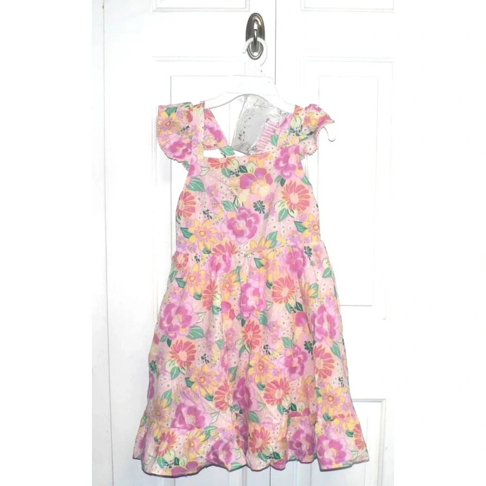 Haute Hippie Girls Square Neck Flutter Sleeve Floral Print Dress‎ & Hair Clip 12
